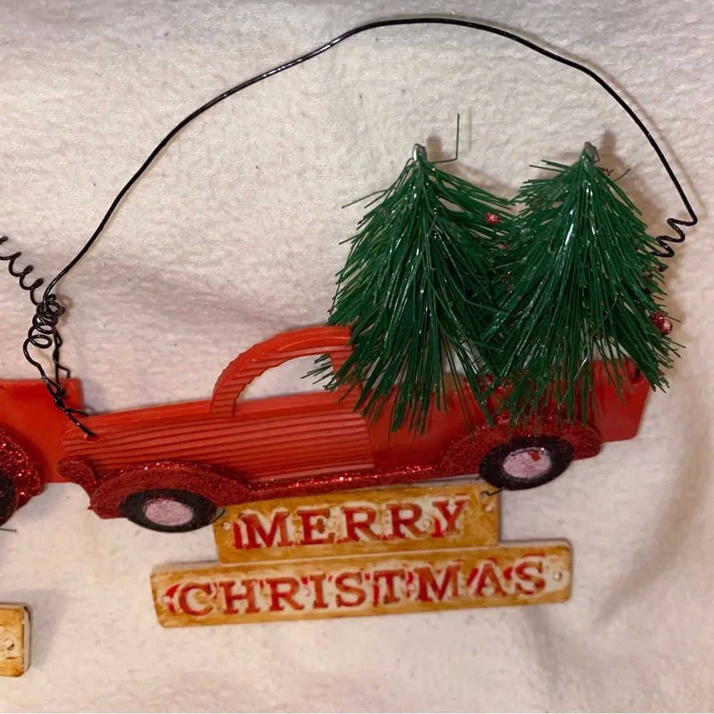 Red Christmas Truck Ornament Set vintage red truck door hanger